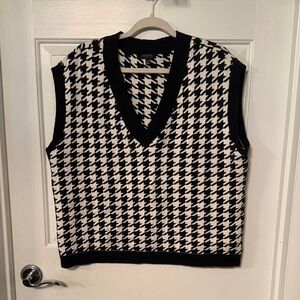 Talbots Black and White Houndstooth Sweater Vest